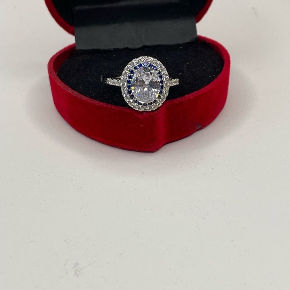 925 BLUE SAPPHIRE ROUND CUT BRIDAL WEDDING RING - Picture 15 of 15